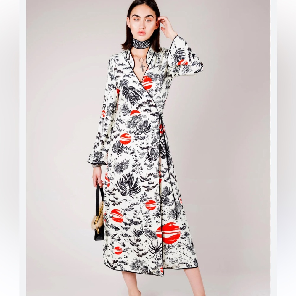 Rixo Cindy Wrap Dress in Black, White, and Red